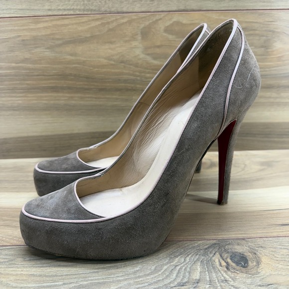 Christian Louboutin JS Suede Pumps 40.5 US 10.5 Light Brown Nude Platform - Picture 3 of 14